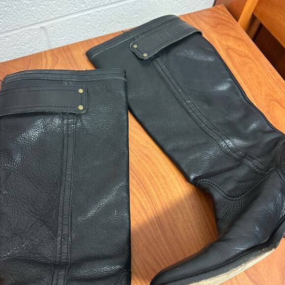 Coach Victoria Black Leather Riding Boots Brass Buckles Size 6.5 Minimalist - Picture 12 of 13